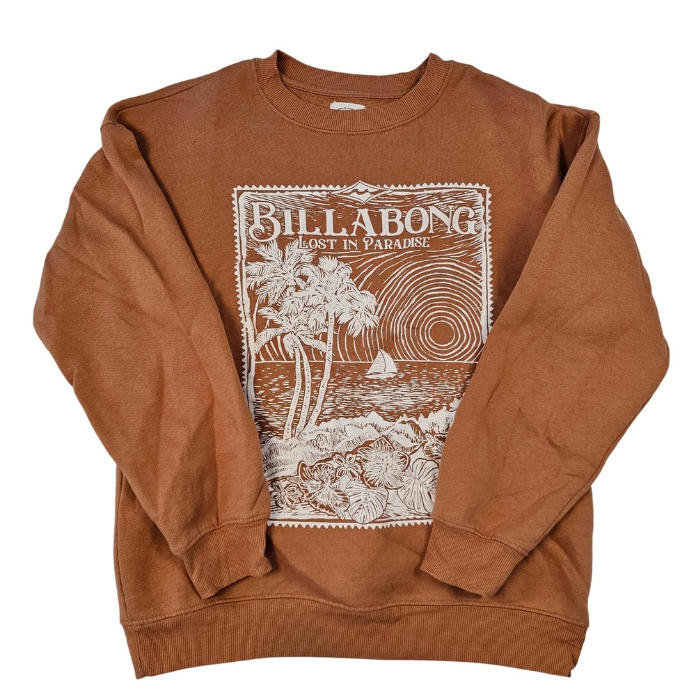 Billabong Lost In Paradise Graphic Sweatshirt Brown Rust Small Mens Crewneck